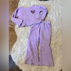 Cuddl Duds Lavender Ribbed Kids Pajama Set with Embroidered Slogan
